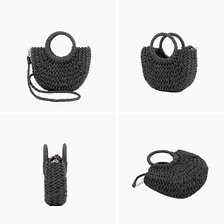 Amazon.com: QTKJ Mini Semi-circle Rattan Straw Bag, Hand
