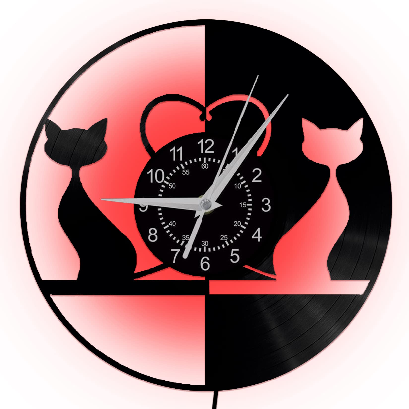 Digitale Wanduhr In Katzenform – Mit LED-Nachtlicht, 30x30 Cm, Aus Vinyl-Schallplatte