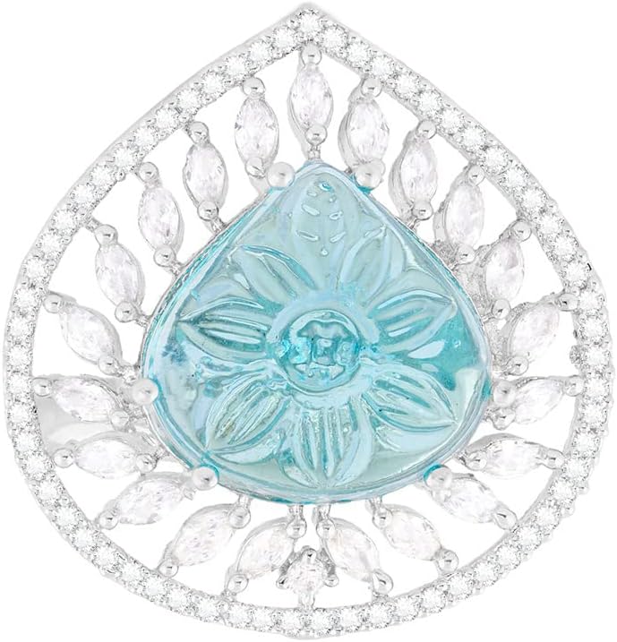 Turquoise Blue Stone & Dazzling Cubic Zirconia Embellihsed Brass Contemporary Adjustable Ring For Women-ZPFK15827