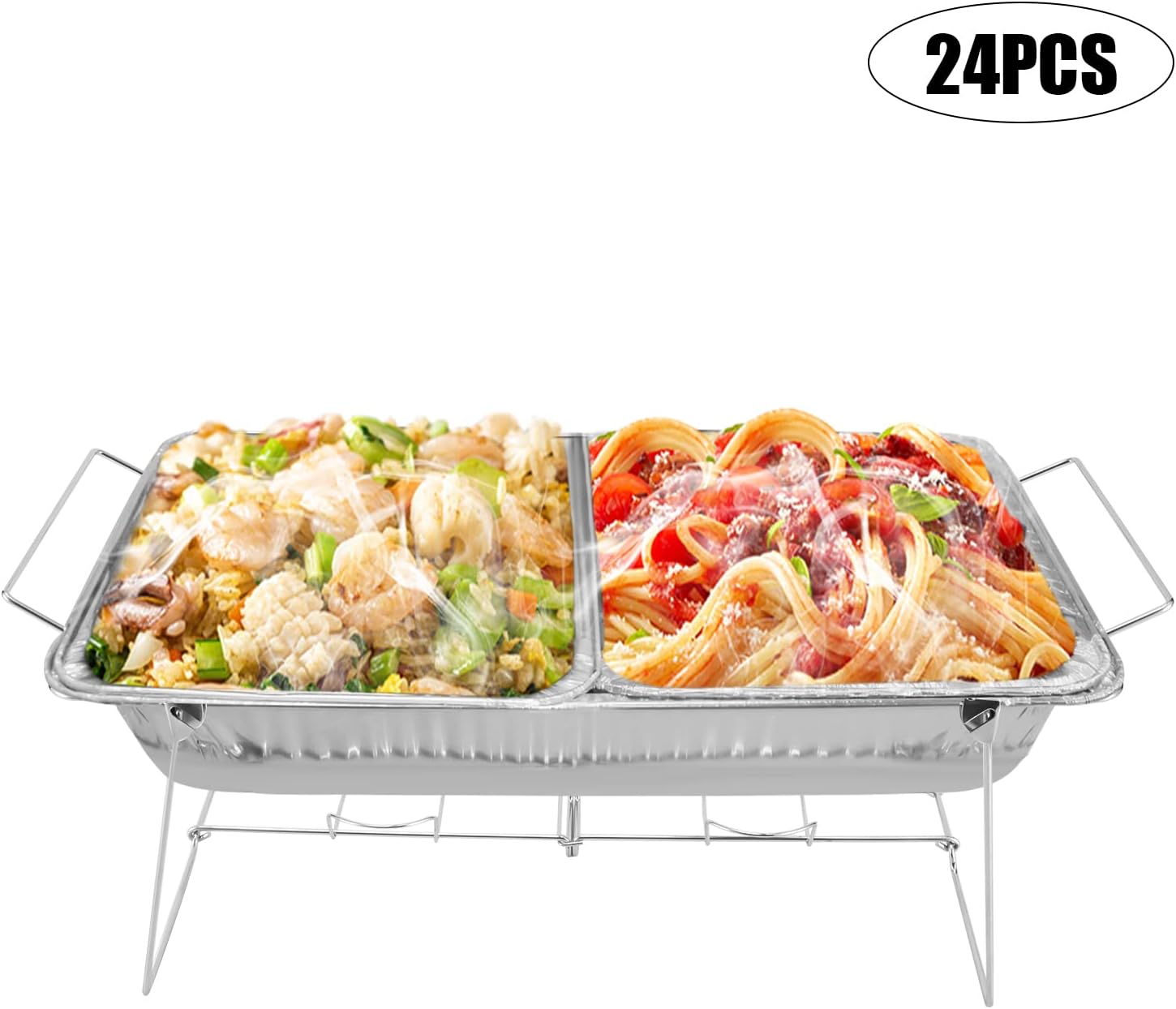 24 Pack Foldable Chafing Wire Rack Buffet Stand Full Size Chafing Racks for Serving Trays Food Warmers Catering Supplies for Parties, Occasions, or Events