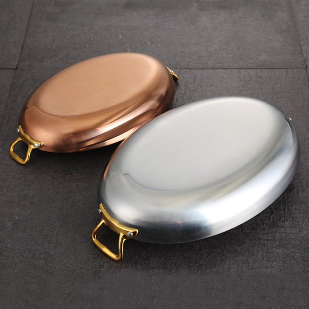 Stainless Steel Spanish Paella Pan with Dual Rivet Handles, Nonstick Seapot Paella Cookware, Skillet for Homes or Restaurants/Gold/30Cm