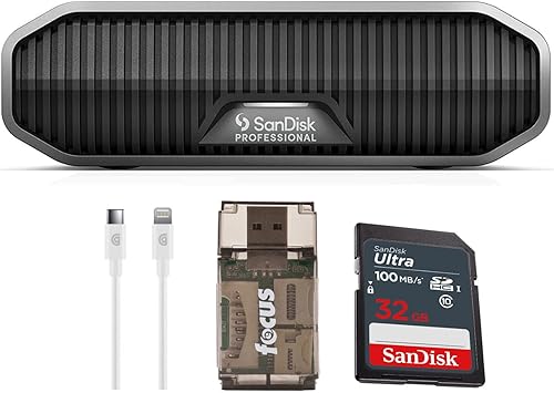 SanDisk Professional Paquete portátil de escritorio G-Drive de 18 TB, disco duro externo (gris oscuro) con tarjeta de memoria de 32 GB (100 MB/s),