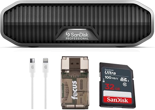 SanDisk Professional 18 TB G-Drive Desktop Portable, External Hard Drive Dark Gray Bundle with 32GB Memory Card 100MB/s, Charge Cable 6-Feet, and USB Card Reader 4 Items