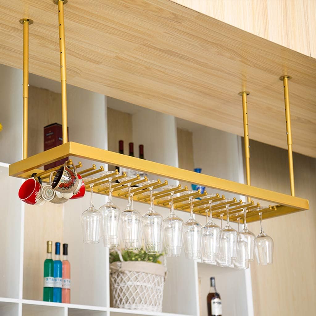 Gold Ceiling Wine Glass Holder | Hanging Bottle Shelves | Space-Saving Wine Rack for 12-42 Glasses | Stylish Dining Room Decor | Multi-Dimensional Design