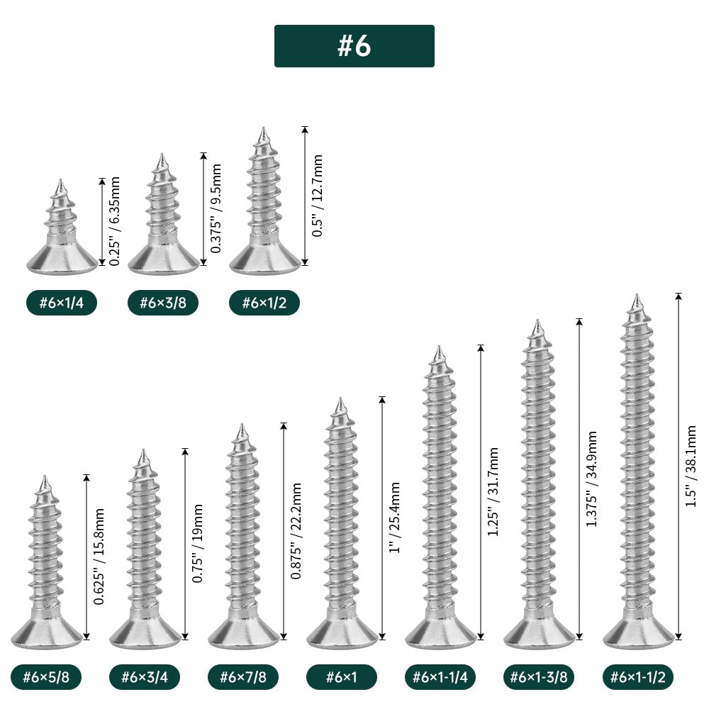 100pcs #6 x 1/4" Phillips Flat Head Self-Tapping Sheet Metal Screws 304 SS