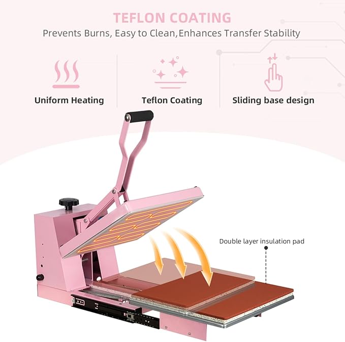 Máquina de Prensa Térmica 15x15 in Manual 110V 1400W Rosa miniatura 3
