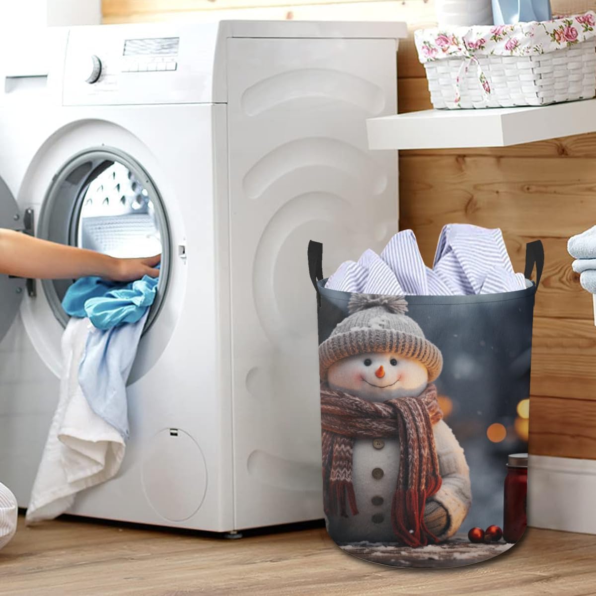 Christmas Snowman In Winter Waterproof Foldable Storage Bin, Dirty Clothes Laundry Basket, Canvas Organizer Basket for Laundry Hamper, Toy Bins, Gift Baskets, Bedroom, Clothes, Kids Hamper