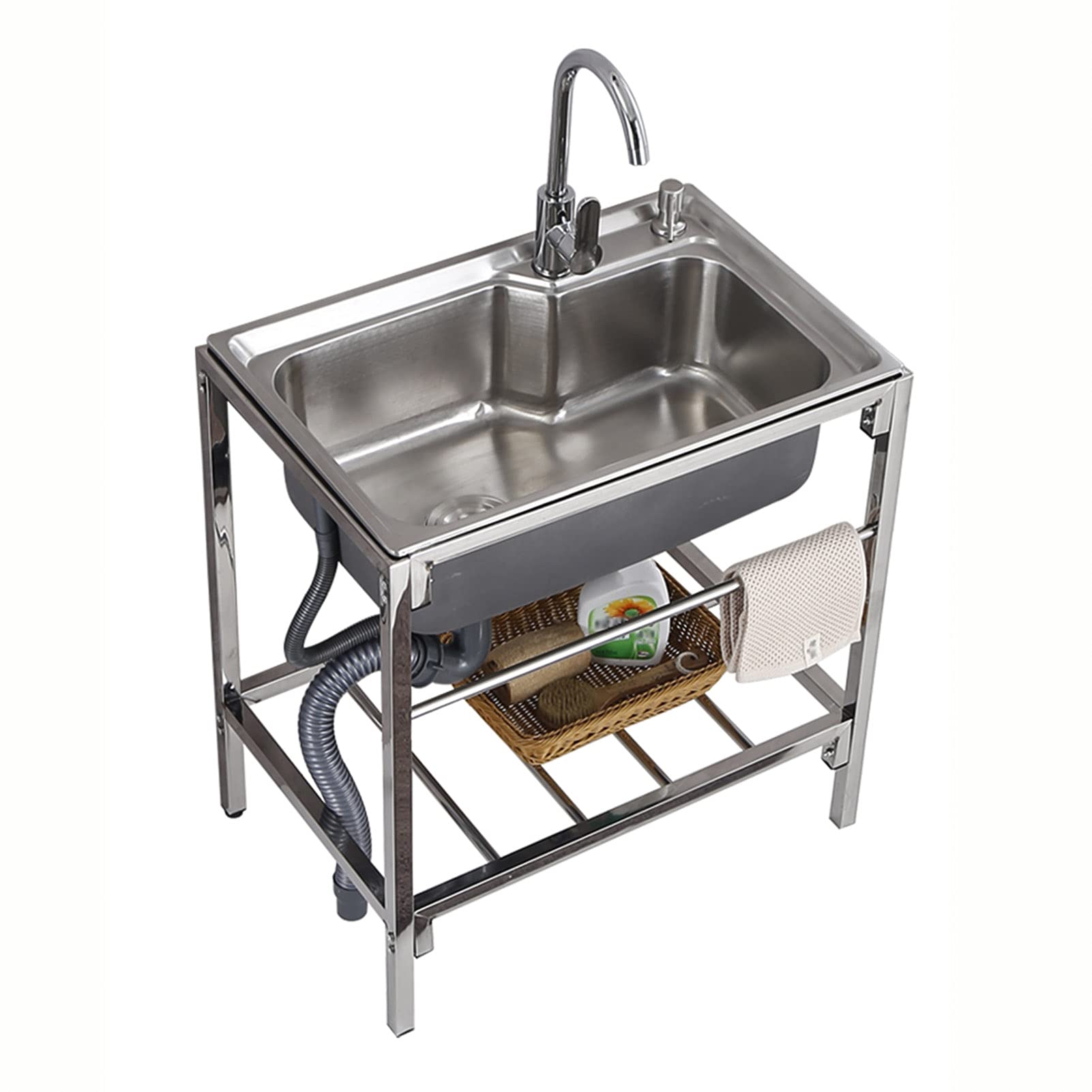 Évier commercial en acier inoxydable durable avec rangement pour cuisine et garage