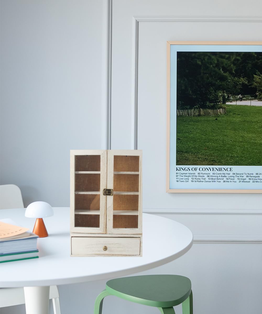 11x16 Shadow Box Frame Display Case with 3 Shelf,2 Doors and 1 Drawer Display Case Box for Memorabilia,Baby Items,Wedding Memories,Crafts,Tickets and Photos (White)