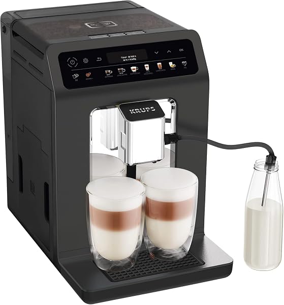 KRUPS Evidence One Kaffeevollautomat mit Milchschlauch, One-Touch-Cappuccino, 12 Getränkespezialitäten, 2-Tassen-Funktion, Farbdisplay, Kaffeemaschine, TÜV-Siegel, Schwarz, EA895N10 - 1