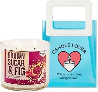 White Barn Bath & Body Works Brown Sugar & Fig 3-Wick Scented Candle 14.5 OZ Burns 25-45 Hours and Gift Bag Label Artwork Varies