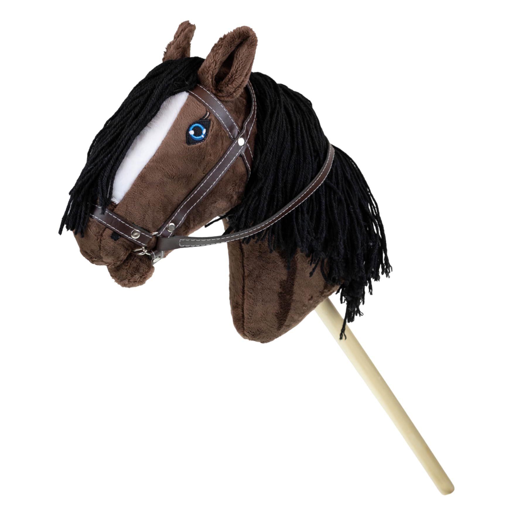 RL24 - Hobby Horse – Steckenpferd mit Trense – Spielpferd aus Plüsch mit Holzstock & Langer Mähne – Stockpferd ohne Griffe & Rollen – Hobby Horse Pferde – Braun