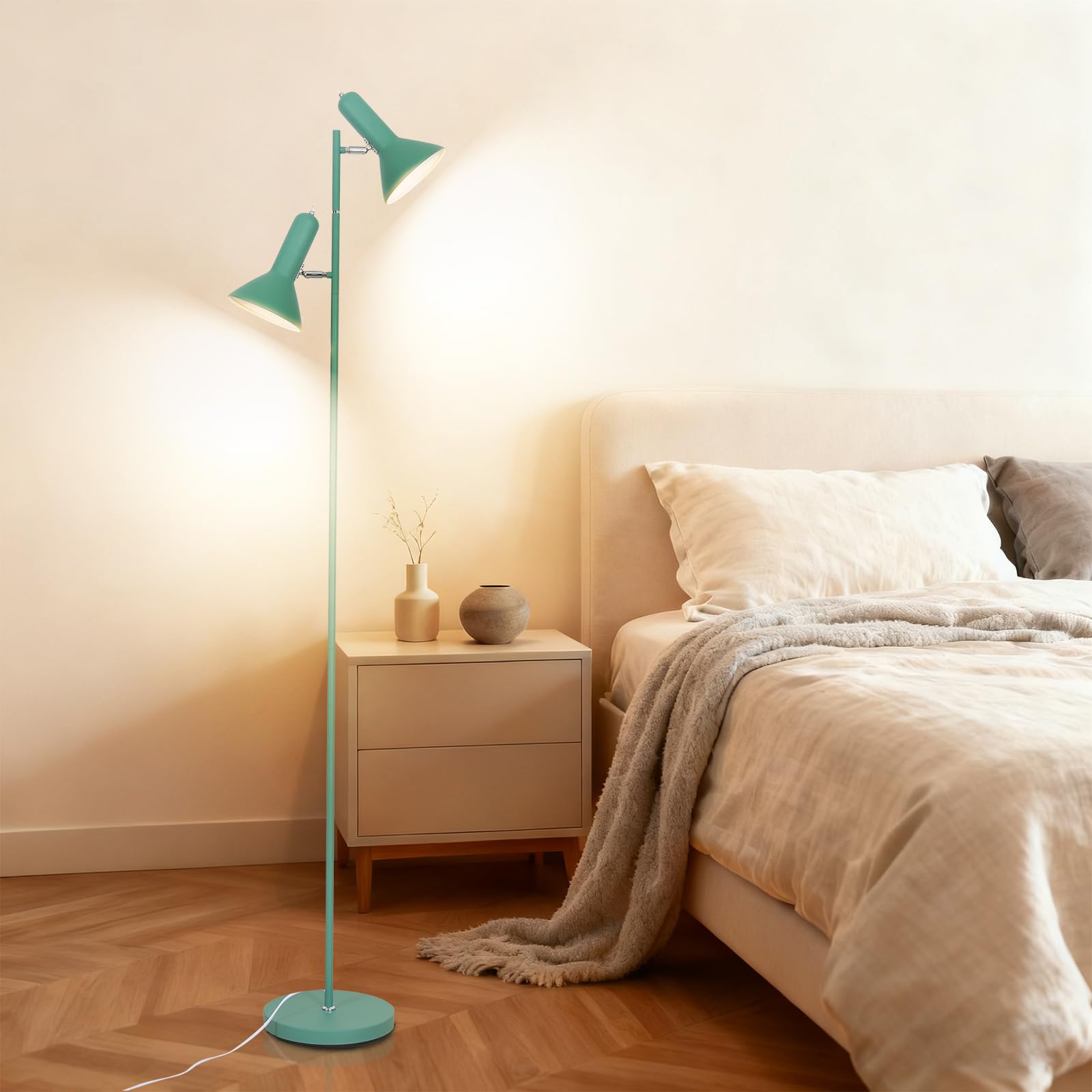 Lampa de Pie de Salotto DIYA-Verde, 2x E27 MAX. 60W Floor lamp, Lampada da Terra Vintage altezza 171CM, Lampada da Terra Retrò in Metallo per Camera da Letto, Studio, Ufficio, Pianta