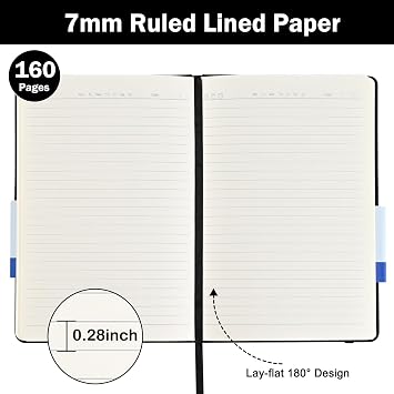 SUQJOY 4 Pack A5 Notebook Set, Black Hardback Lined Notebooks, 100gsm Ruled Paper, 160 Pages Each, Elastic Closure, 140 x 210 mm, Business Journals for Work, Office, Meetings and Project Notes