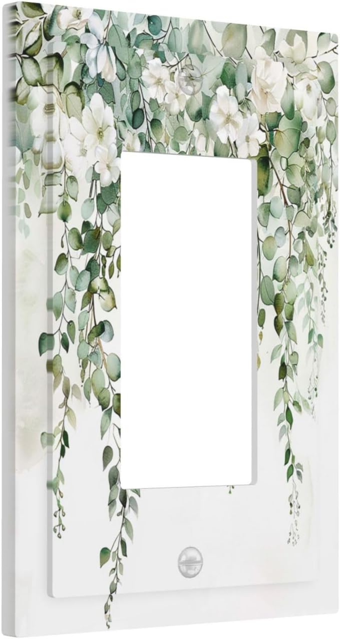 Decorative Outlet Covers Sage Green Eucalyptus Watercolor Leaves Floral 1 Gang Single Rocker Light Switch Cover Plate Wall Plates GFCI Faceplate for Bed Room living Room Decor image 2