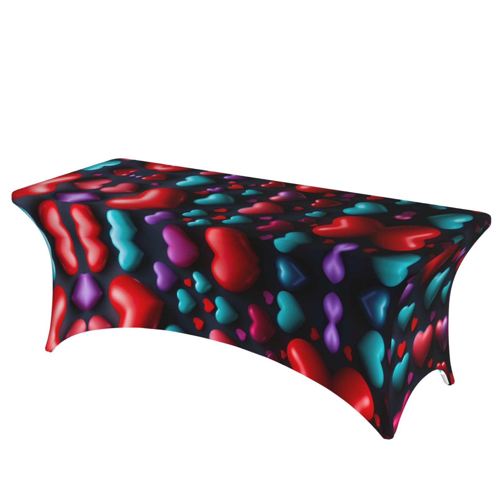 Nappe extensible élasthanne imprimé cœur rouge table banquet 1,8m