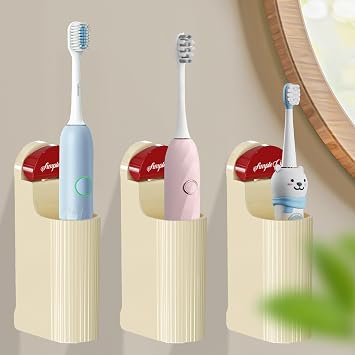 3 Pack Electric Toothbrush Holders for Bathroom, Wall Mounted Clear Electric Toothbrush Organizer, Self Adhesive Bathrooms Toothbrush Storage for Shower, Saving Space and Keep Drying Cream