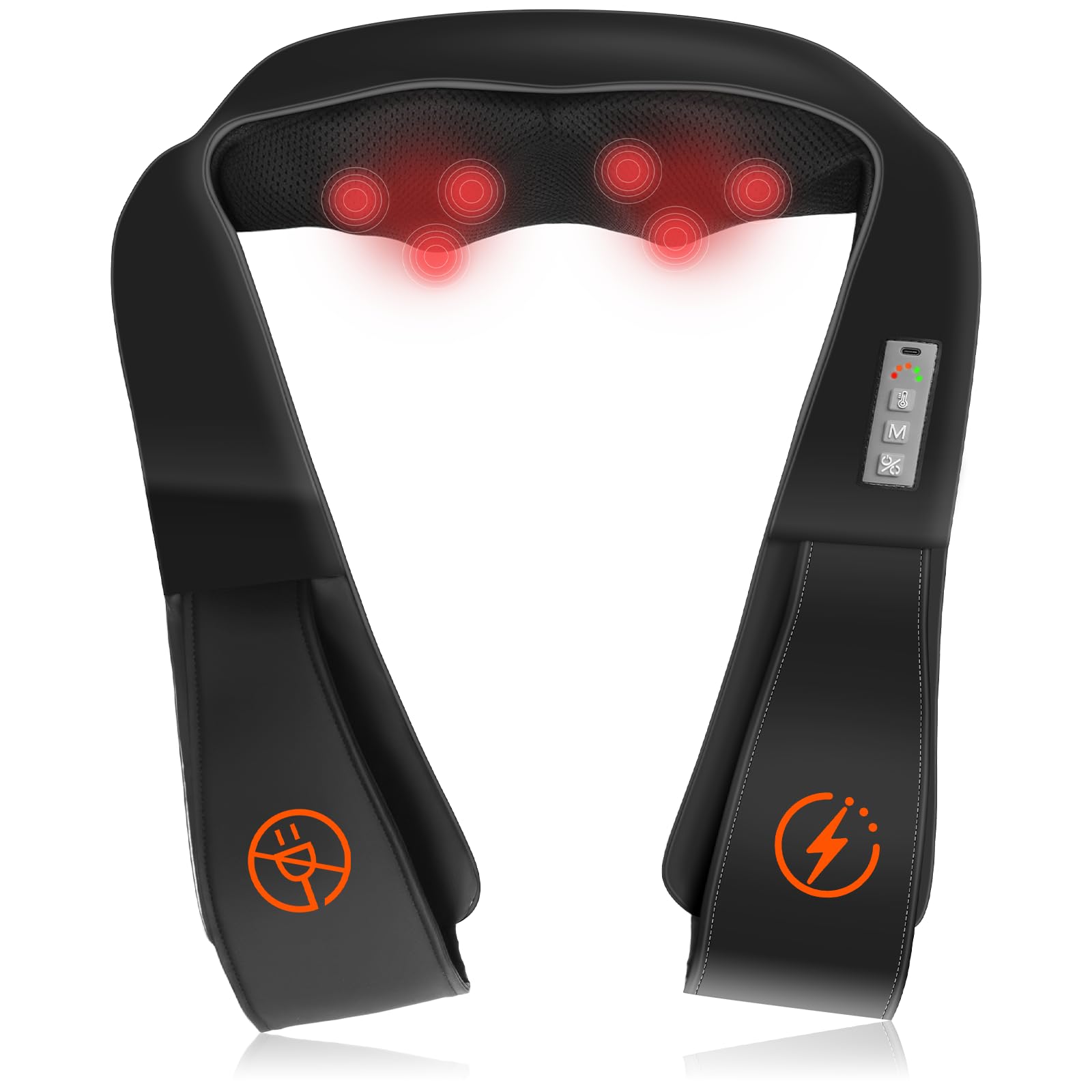 AMZPONY® Cordless Neck Massager for Pain Relief Deep Tissue, Rechargeable Shiatsu Neck and Back Massager with Heat Kneading Shoulder Massage for Body Muscle Pain Relief,Gifts for Dad Mom Friends