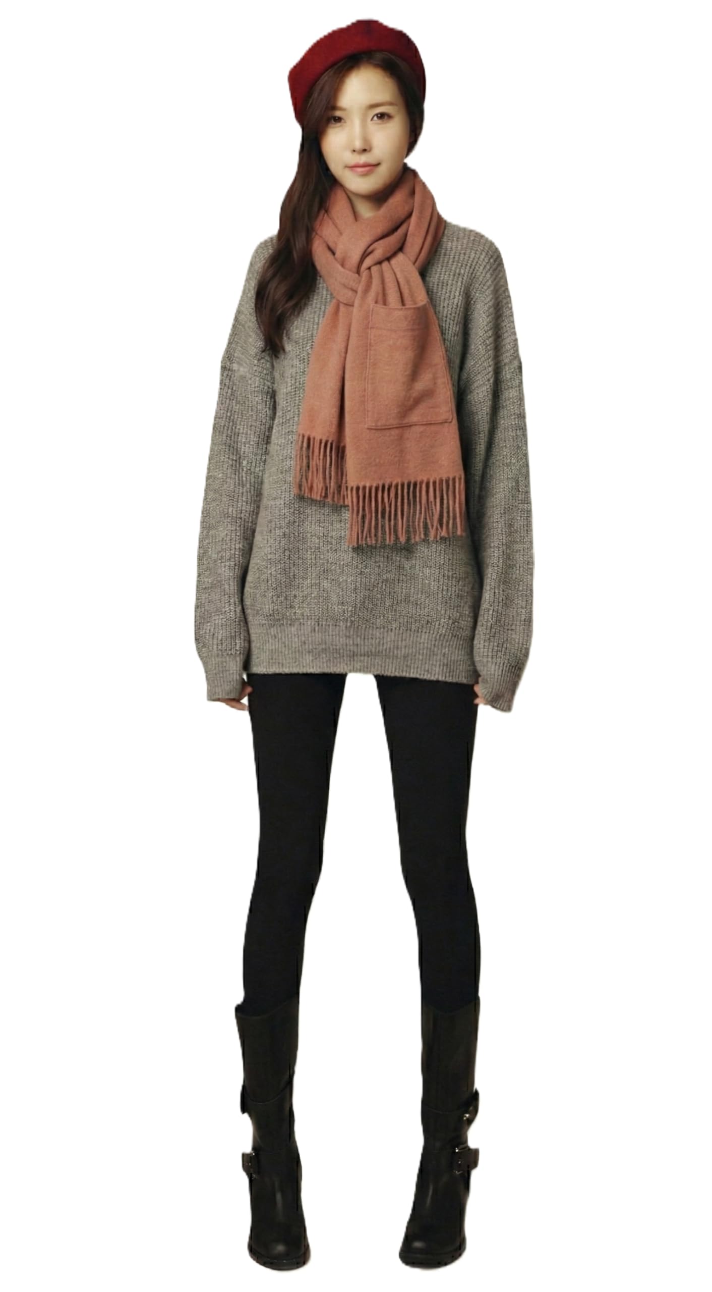 elora trends Unisex Winter Scarf, Dusty Rose Woolen Muffler with Pockets and Fringe, Soft Warm Neck Wrap-picture-49