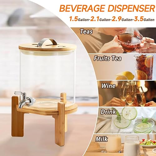 Miniatura 6 de Dispensador de bebidas, dispensador de bebidas de vidrio de 1.5 galones con soporte, dispensador de agua de vidrio con espiga, dispensadores de