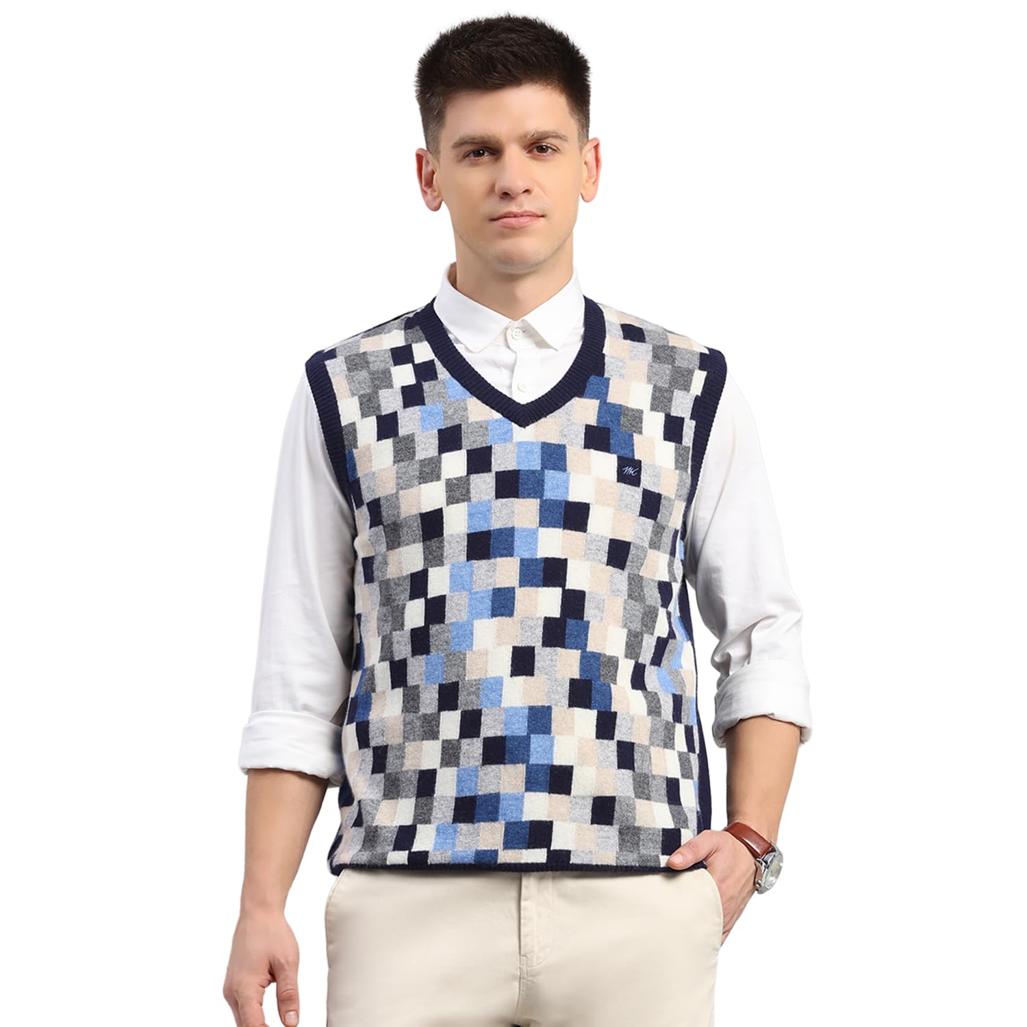 monte carlo Mens Regular Fit Printed V Neck Pull On Sleeveless Winter Sweater Warm Woolen Pullover for Men | Comfortable Knitted Winter Wear Sweater for Men's (Pack of 1)-picture-10