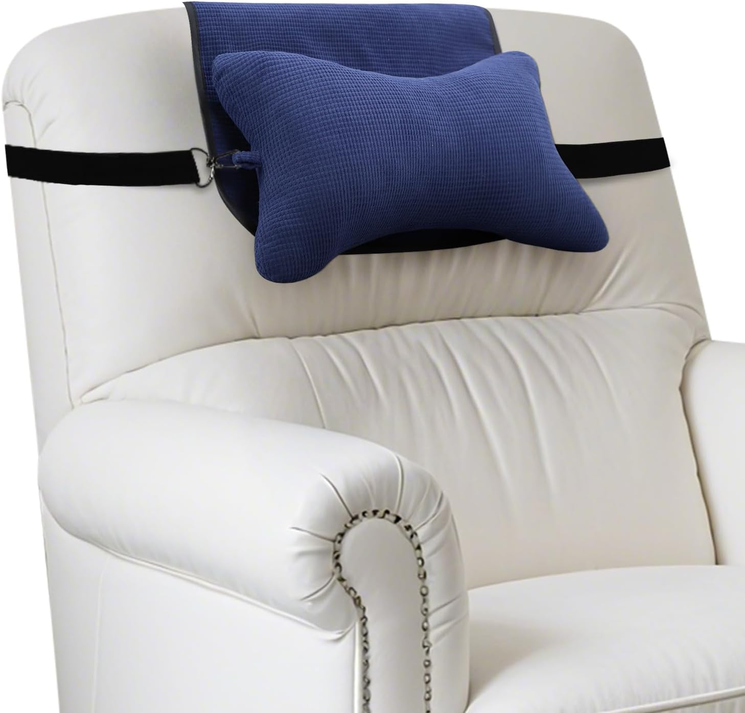 Recliner Head and Neck Support Pillow, Sofa Chair Headrest Cushion, Anti-Slip Design for Neck Pain Relief on Sofa, Car Seat, Travel (Navy-Corn)