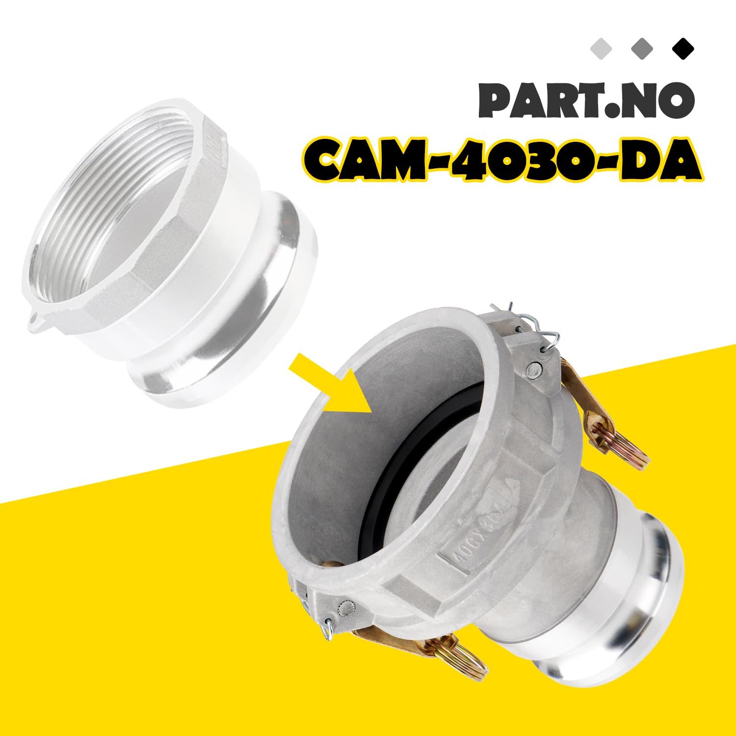 DA4030 - Acoplamiento de manguera de leva y ranura tipo DA, Camlock hembra de 4 pulgadas x 7.6 cm macho Camlock, 125 PSI, material de aluminio