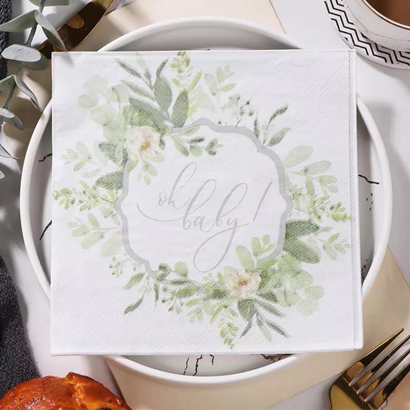 Servilletas Decoupage Plantas Grises Verdes Servilletas Papel Decoradas Cocktail Desechables Cumpleaños 2 Capas Toilet Paper Towels Baño para Bodas,Fiesta en el Jardín Mesa Deco 30 Paquetes(33x33cm）