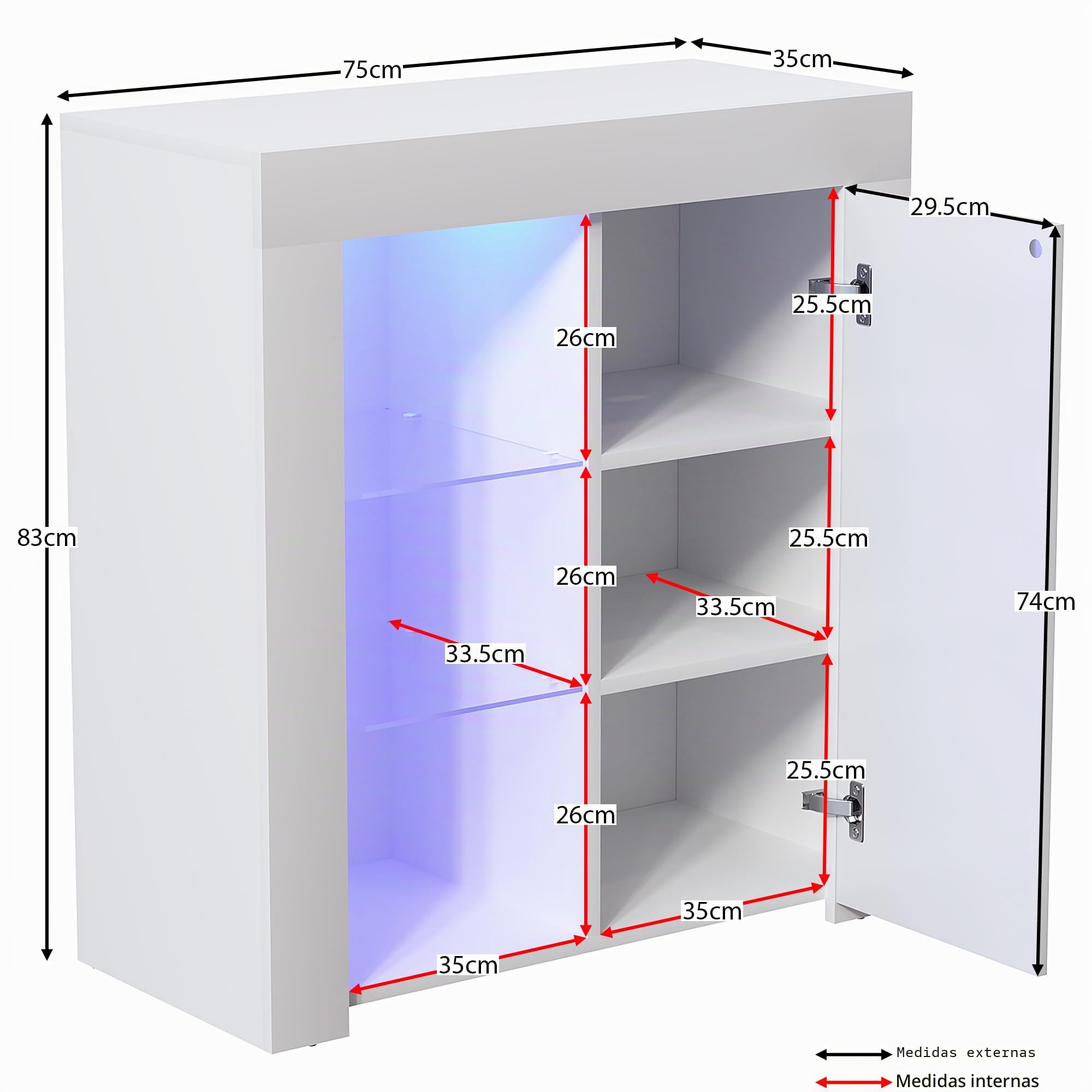 Vida Designs Azura - Aparador Moderno LED de 1 Puerta en Blanco y Gris, Luces RGB (Opciones de desvanecimiento/estroboscópico Incluidas), Alto Brillo