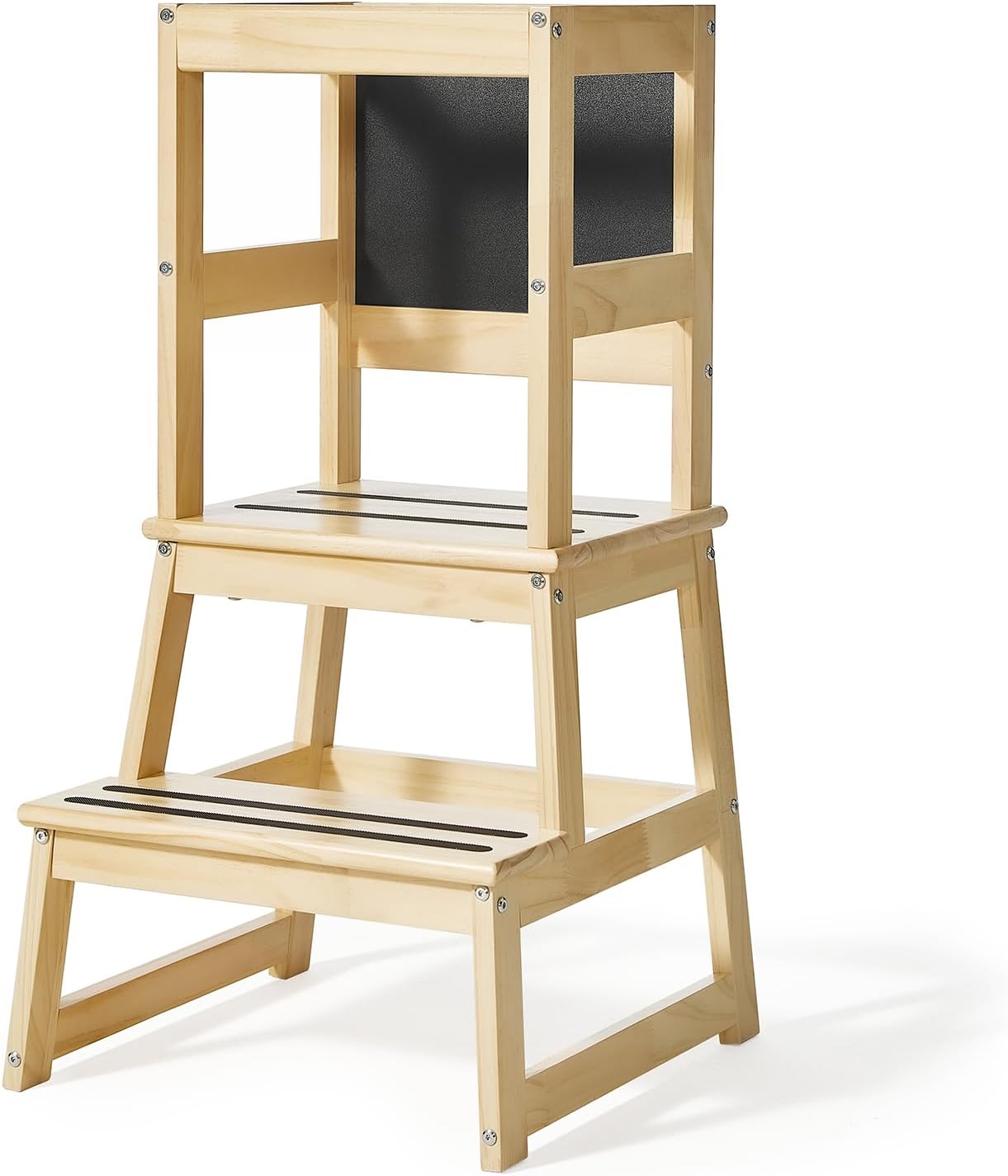 Yojoker Kids Kitchen Step Stool - Toddler Standing Tower, Toddler Kitchen Stool Helper, Montessori Kids Learning Stool with Safety Rail, Anti-Slip Mats and Chalkboard (Natural)