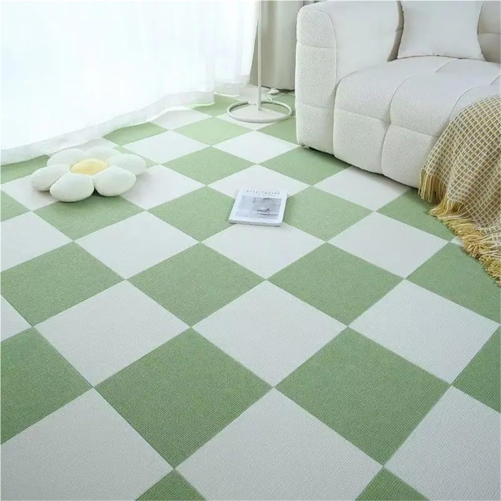 Self Adhesive Carpet,Anti Slip Decoration Pet Cushion Suitable for Commercial Floor Mats in Bedroom and Living Room(White-Mint Green)