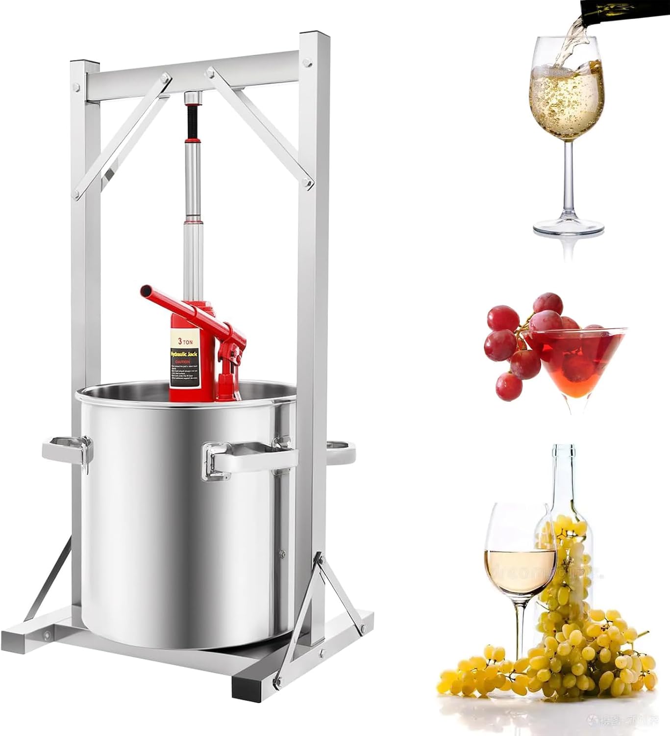 Equipment Manual Press Machine, Hydraulic Fruit Wine Press, Stainless Steel Hydraulic Jack Press Extractor with Filter Bucket Hydraulic, with Bracket, Juice Making Machine for Rice Honey