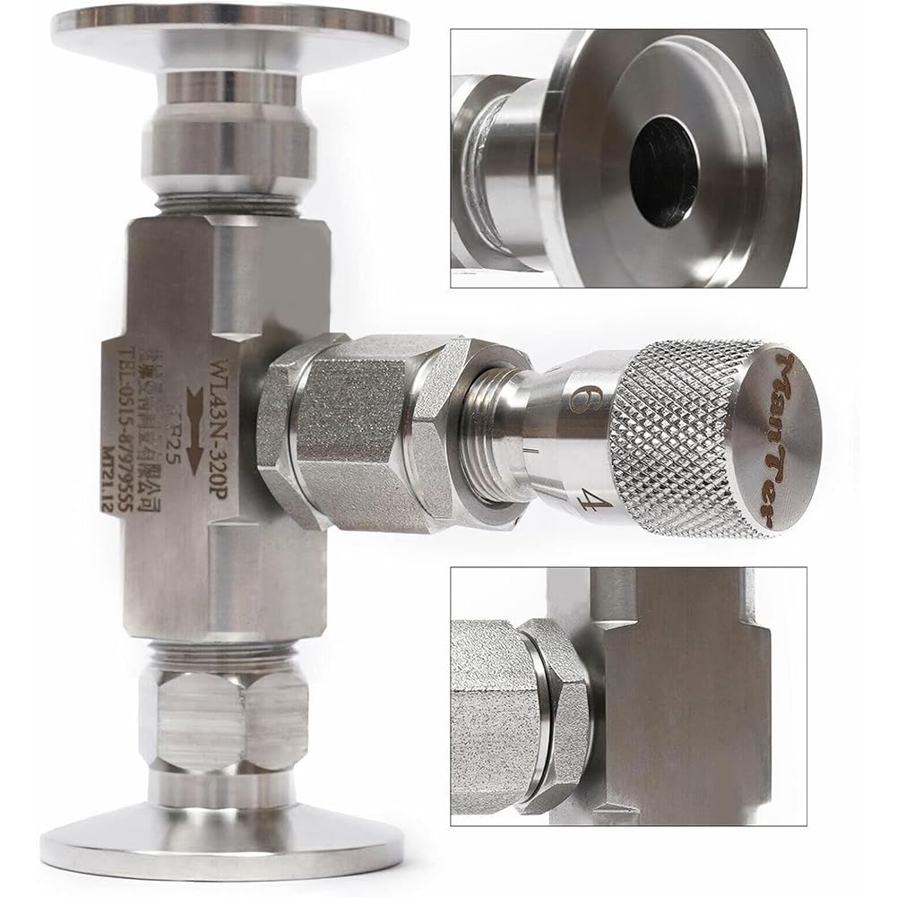 Válvula de aguja de vacío, controlador regulador de flujo de micrometría para agua, gas, aceite, válvula de aislamiento de acero inoxidable 304, ajuste KF40