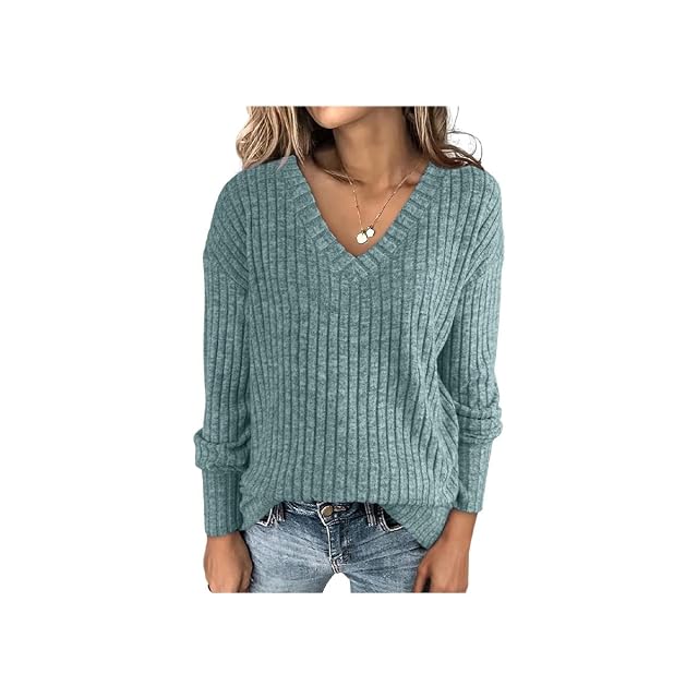 Womens V Neck Long Sleeve Solid Sweater Loose Casual Fall Fashion Sweaters Warm Clothes for Women