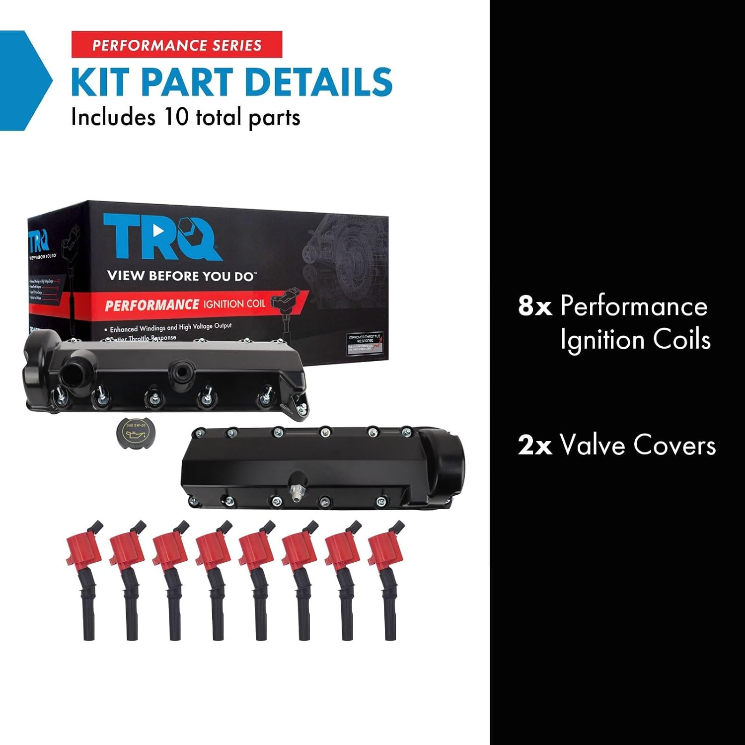 TRQ Performance Ignition Coil Kit 10 Piece Valve Cover Compatible with 97-04 Ford Expedition F-150 F-250 F-250 Super Duty F-350 Super Duty 00-03 Excursion 99-00 Mustang 98-99 Lincoln Navigator