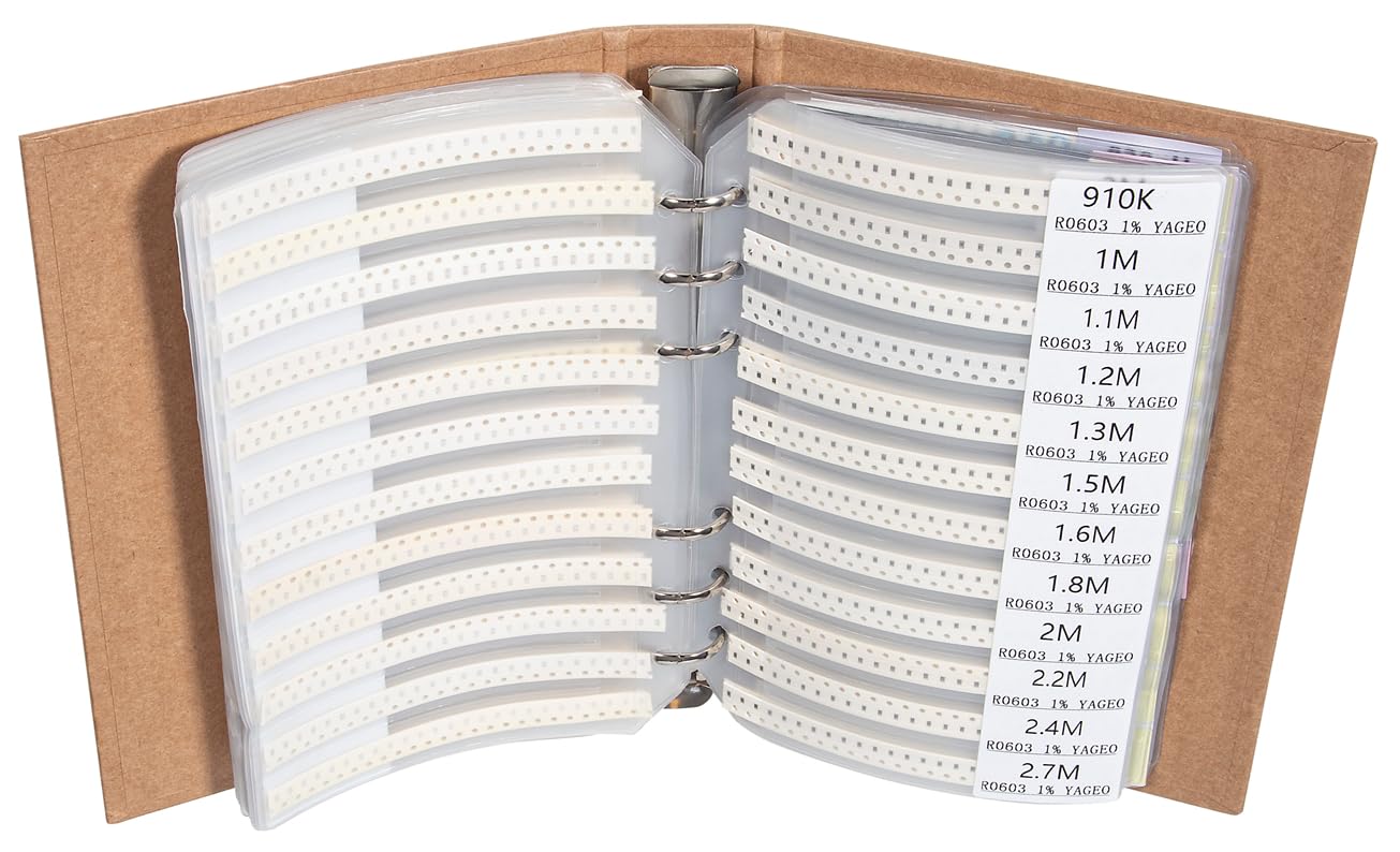 SMD 0603 Resistors, Capacitors, Transistors and Electronic Components Assortment Kit SMT Book - 5435 pcs