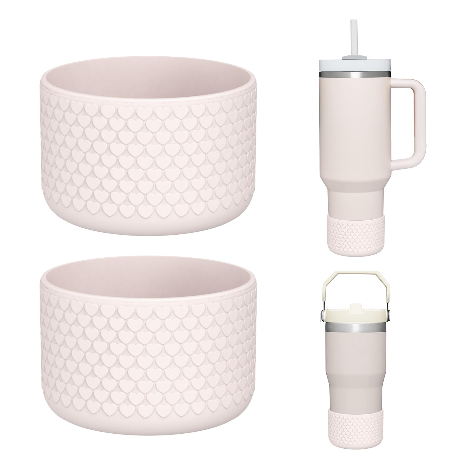 WUQID Heart Shaped Texture Silicone Boot Compatible with Stanle Quencher H2.0 & IceFlow Flip 20oz 30oz 40oz and Hydro Sport Flask 12-24oz, Anti-Slip Bottle Bottom Sleeve Cover
