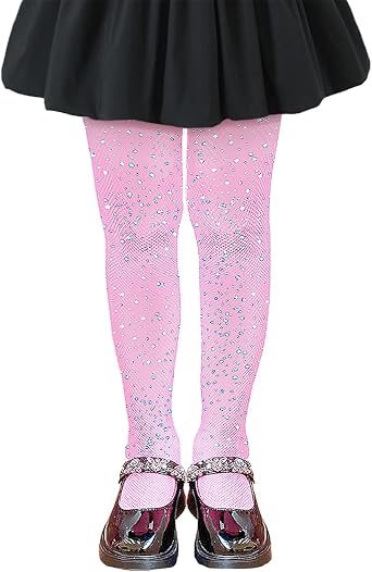 FANCAME Sparkle Girls Tights Fishnet Stockings for Birthday Halloween Cosplay Dresses, Glitter Rhinestone Ballet Pantyhose