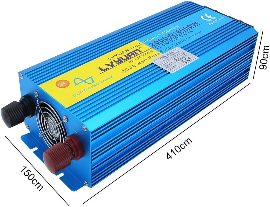 Diagram showing the dimensions of the Cantonape Pure Sine Wave Power Inverter: 410cm length, 150cm width, and 90cm height.