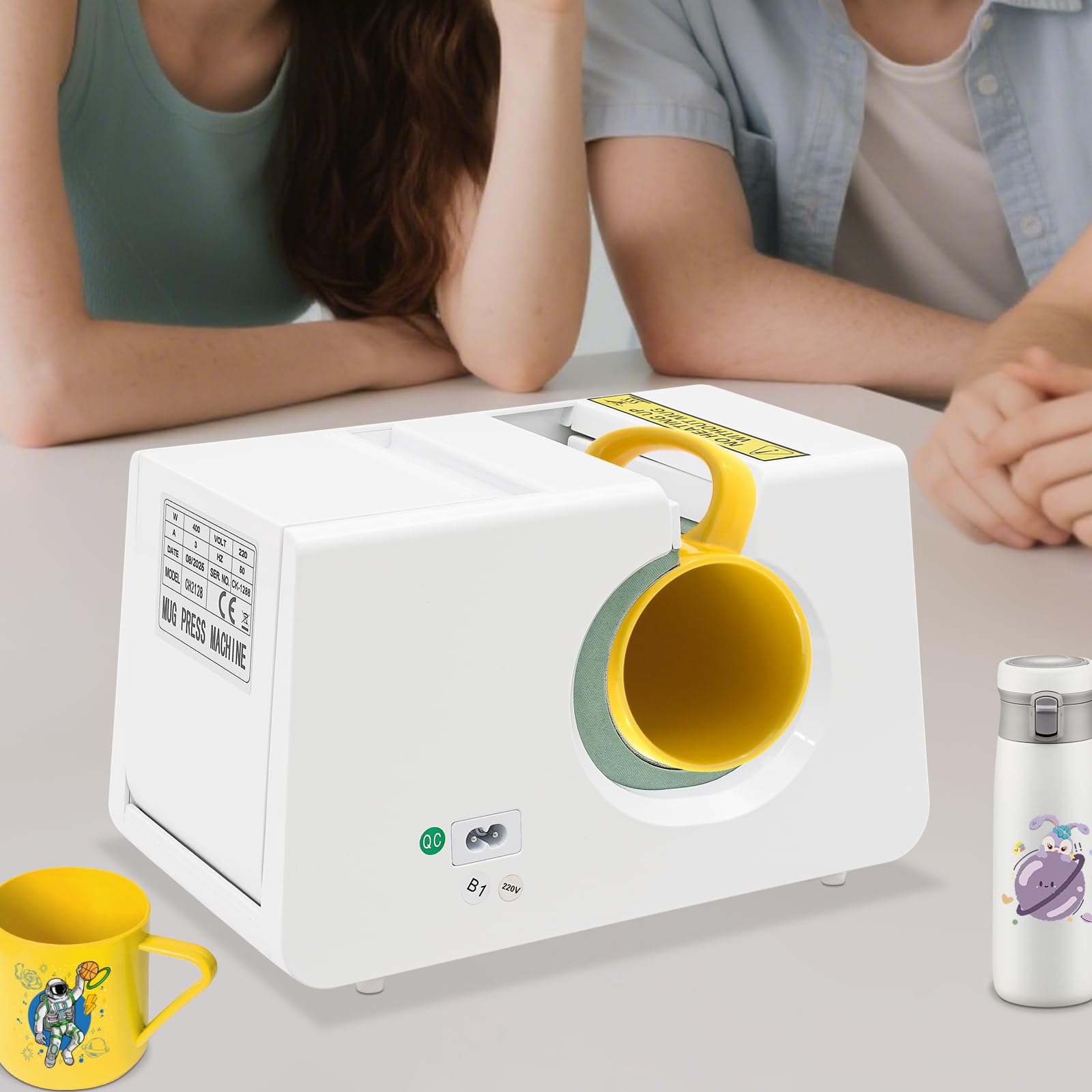 Presse à tasses, presse à chaleur pour tasses de 11 oz, 3 réglages de température 160/180/200 °C, 2 minuteurs 200 s/300 s, presse chauffante pour tasses en céramique, gobelets en acier