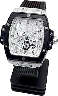 ساعة انالوج بسوار مطاطي للرجال - تصميم رياضي ومتين - ساعة مقاومة للماء للاستخدام اليومي والخارجي (اطار ابيض × اسود)