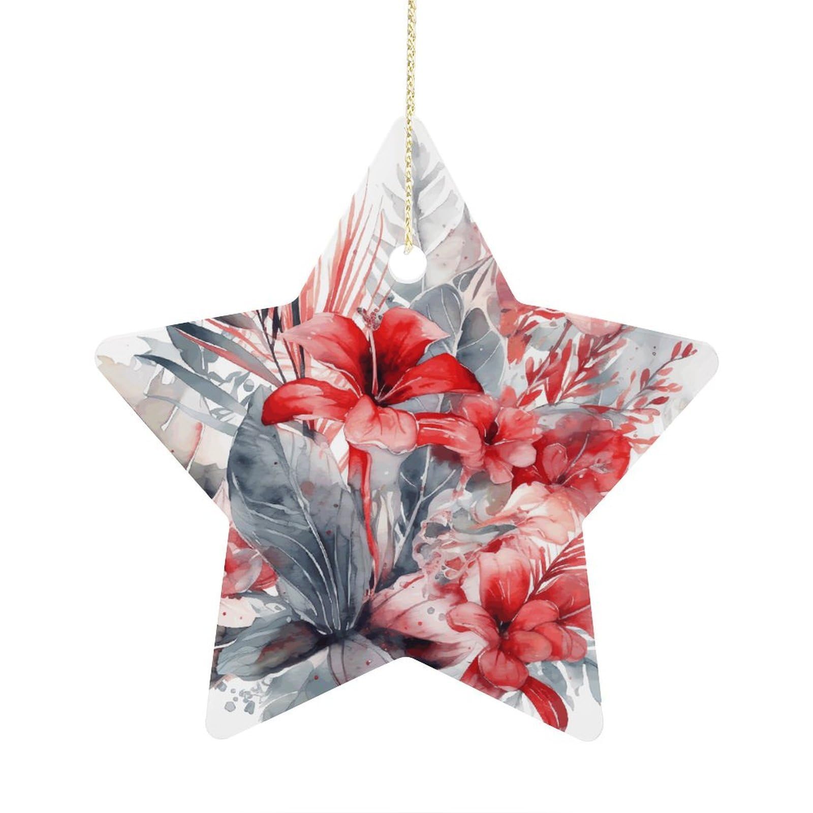 Fodpand Women's Style Drawn Tropical Flowers Ornament With String, Keepsake Hanging Decorations,Ceramic Ornaments For Men Indoor Home Holiday Party Gifts