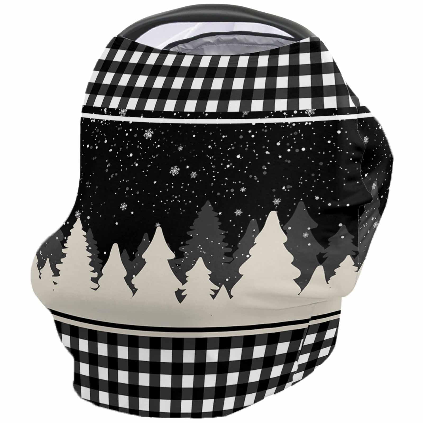 Nursing Cover for Breastfeeding Scarf, Black White Plaid Pine Tree Falling Snow Baby Car Covers Super Soft Multi Use for Canopy Shopping Cart Cover Blanket Stroller Cover