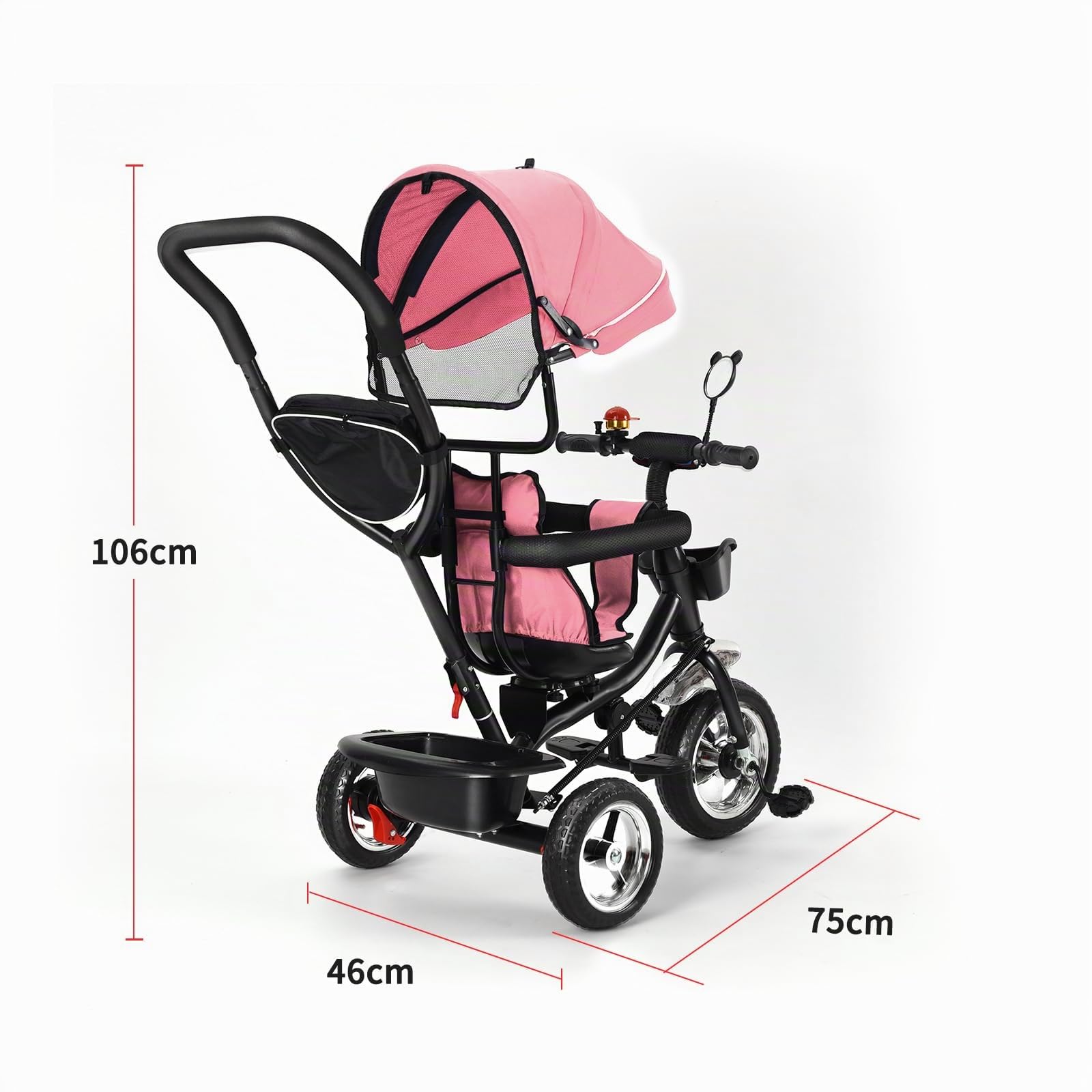 Tricycle Enfant Jeux Jouet Sport extérieur-4 en 1 Poussette Tricycle à pédale 2-4 Ans, vélo d’équilibre pour Tout-Petits avec poignée de poussée,(b) 4 en 1 (Rose)