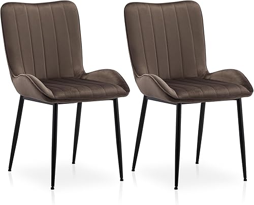 TUKAILAi Juego de 2 sillas de comedor tapizadas de terciopelo con patas de metal resistentes, silla de escritorio moderna de terciopelo de mediados