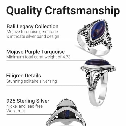Shop Lc Bali Legacy Purple Turquoise Rings For Women Sterling Silver 925 Statement Boho Jewelry Vintage Ring Size 7 Anniversary Gifts Birthday Gifts #TOP3