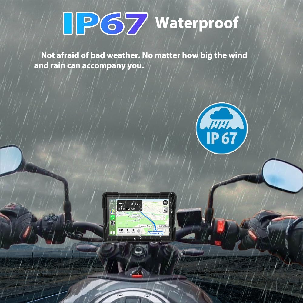 sunweyer Navigazione GPS portatile per moto, con tecnologia CarPlay e Android, 5 pollici, Bluetooth 5G e scheda TF da 64 GB, touch screen IPS impermeabile