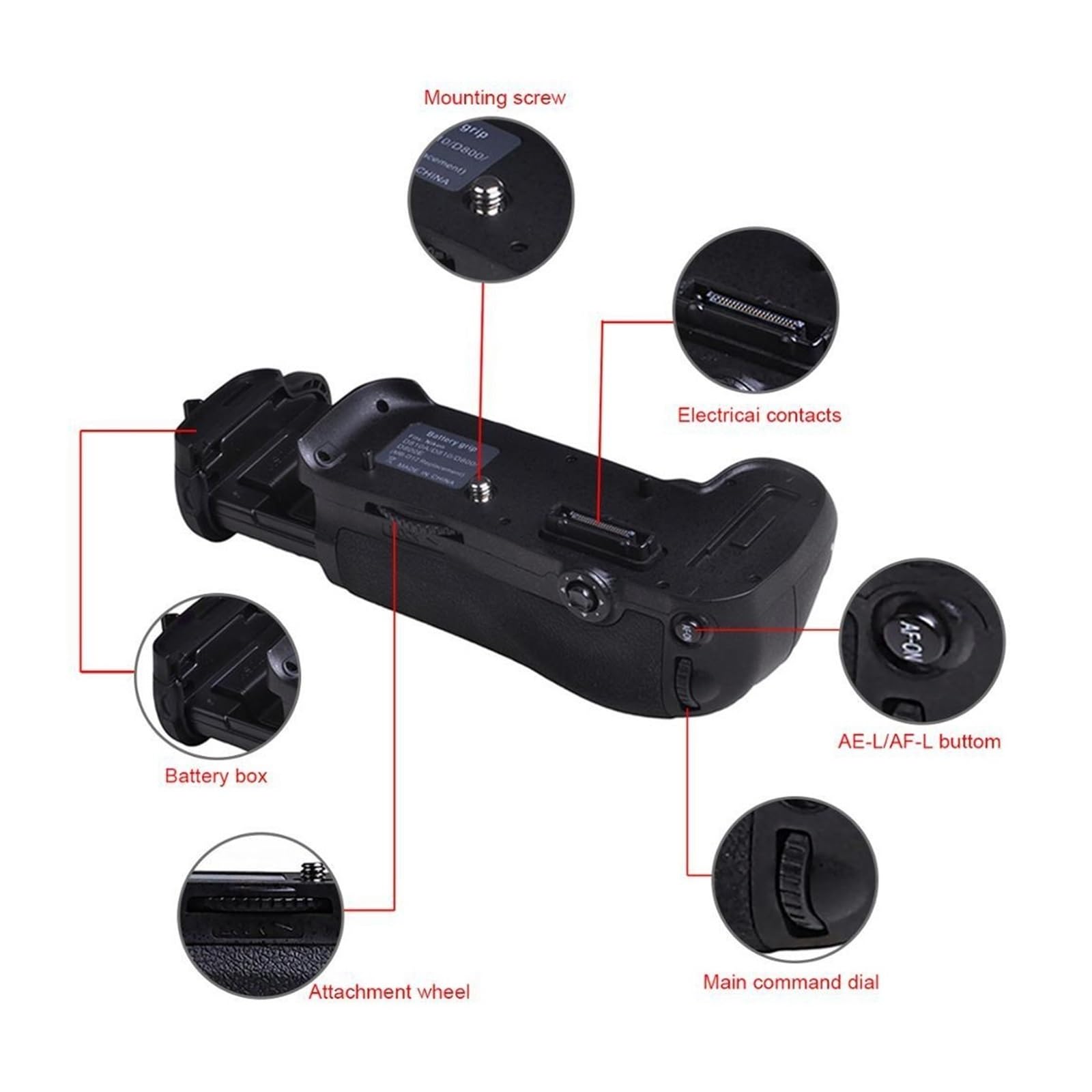 Compatibile con Nikon D800 D810 Impugnatura porta batteria MBD12