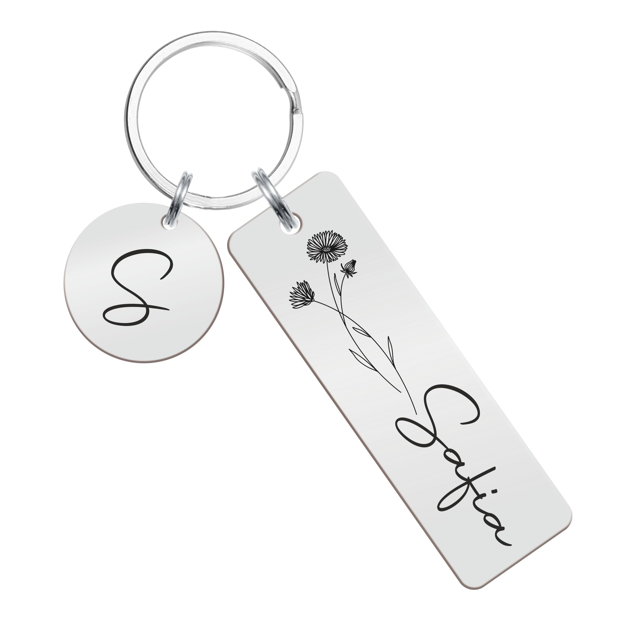 Stainless Steel Personalized Keychain With Birth Flower, Custom Name, Engraved Keyring, Birthday Gift for All Occasion-image-11