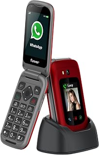 Funker E480 4G-Handy für Senioren mit Whatsapp, große Tasten, SOS-Taste und GPS, Videoanrufe, 7,1 cm (2,8 Zoll) Display, Ladestation, Fotokontakte, hohe Lautstärke – einfach zu bedienen, Rot